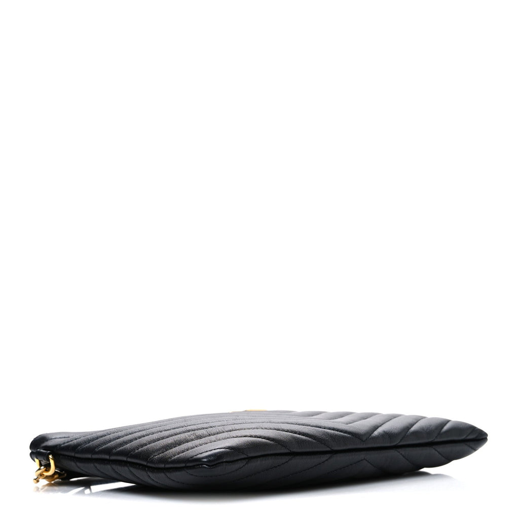 Saint Laurent Calfskin Matelasse Chevron Monogram A5 Wristlet Black
