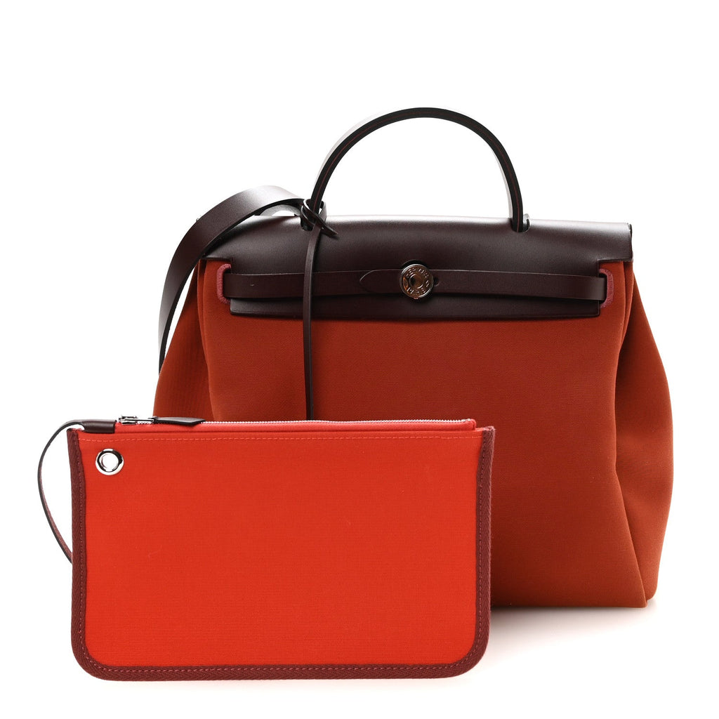 Hermès Military Toile Vache Hunter Tri-Color Herbag Zip Retourne 31 PM Rouge H Cuirve Orange Mecano