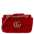 Gucci Velvet Matelasse Mini GG Marmont Shoulder Bag Hibiscus Red