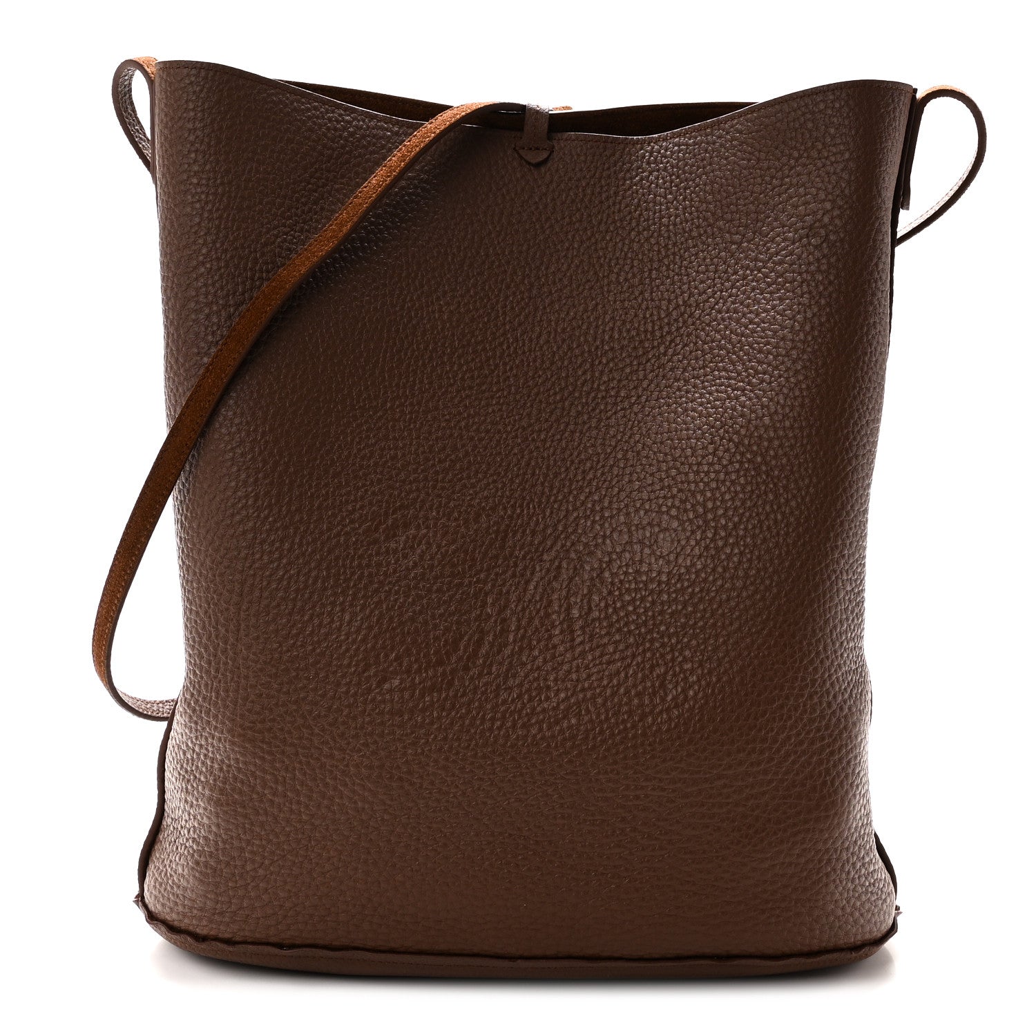 Celine Suede Calfskin Reversible Triomphe Bucket Bag Brown