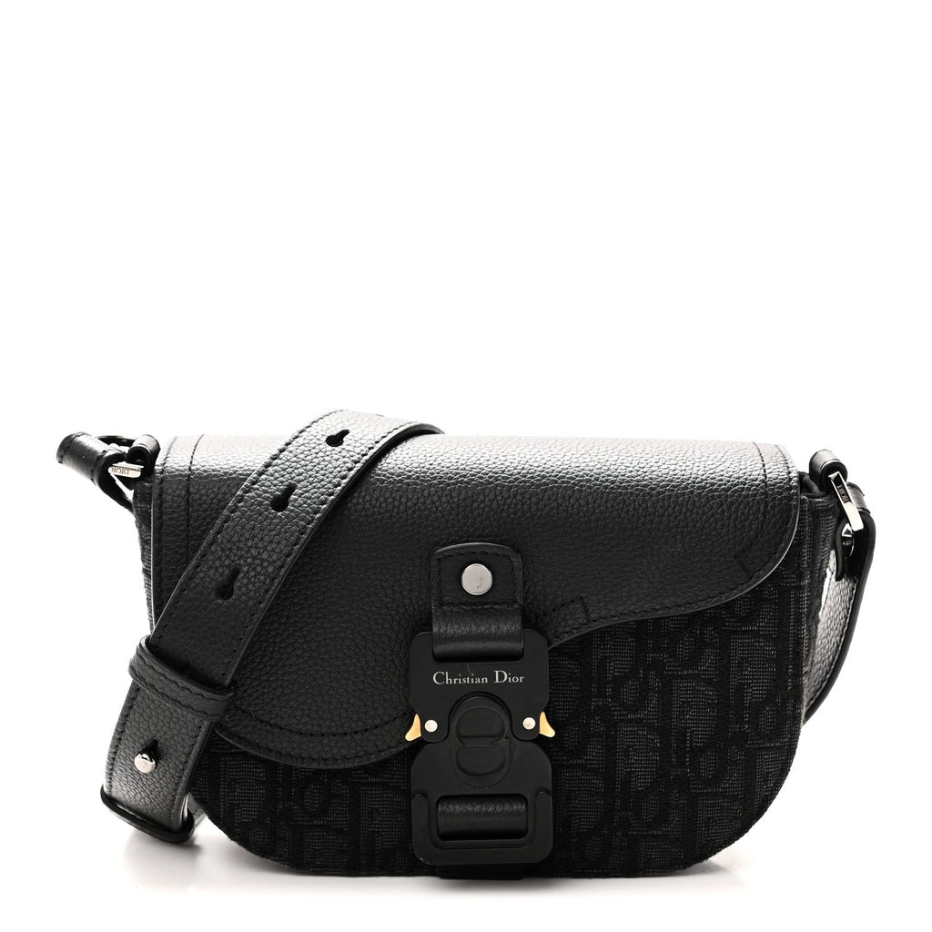 Dior Oblique Jacquard Grained Calfskin Mini Saddle Messenger Bag With Flap Black