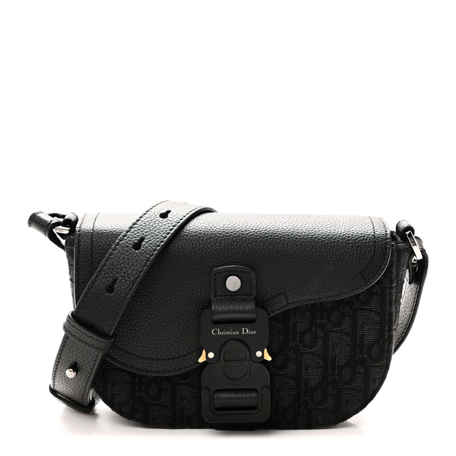 Dior Oblique Jacquard Grained Calfskin Mini Saddle Messenger Bag With Flap Black