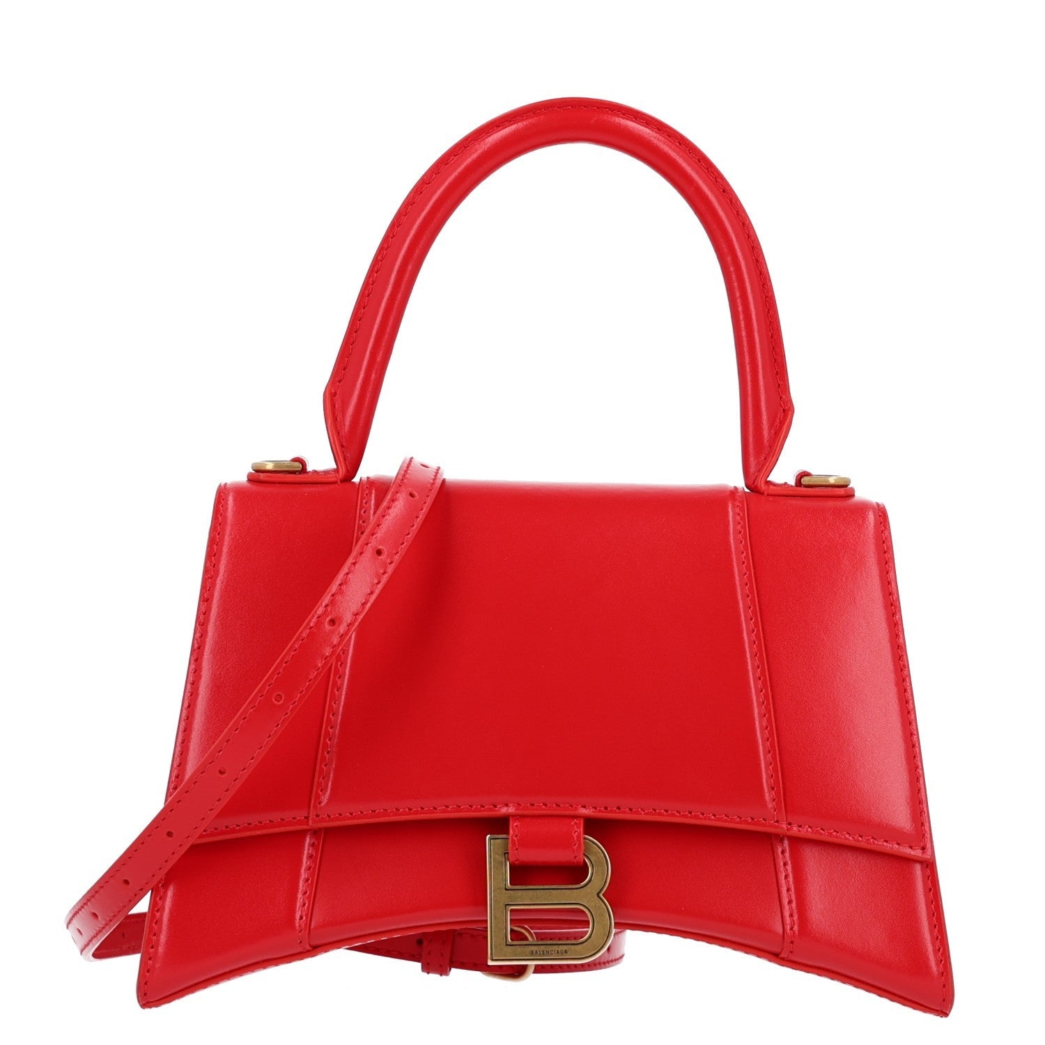 Balenciaga Shiny Box Calfskin Small Hourglass Top Handle Bag Bright Red