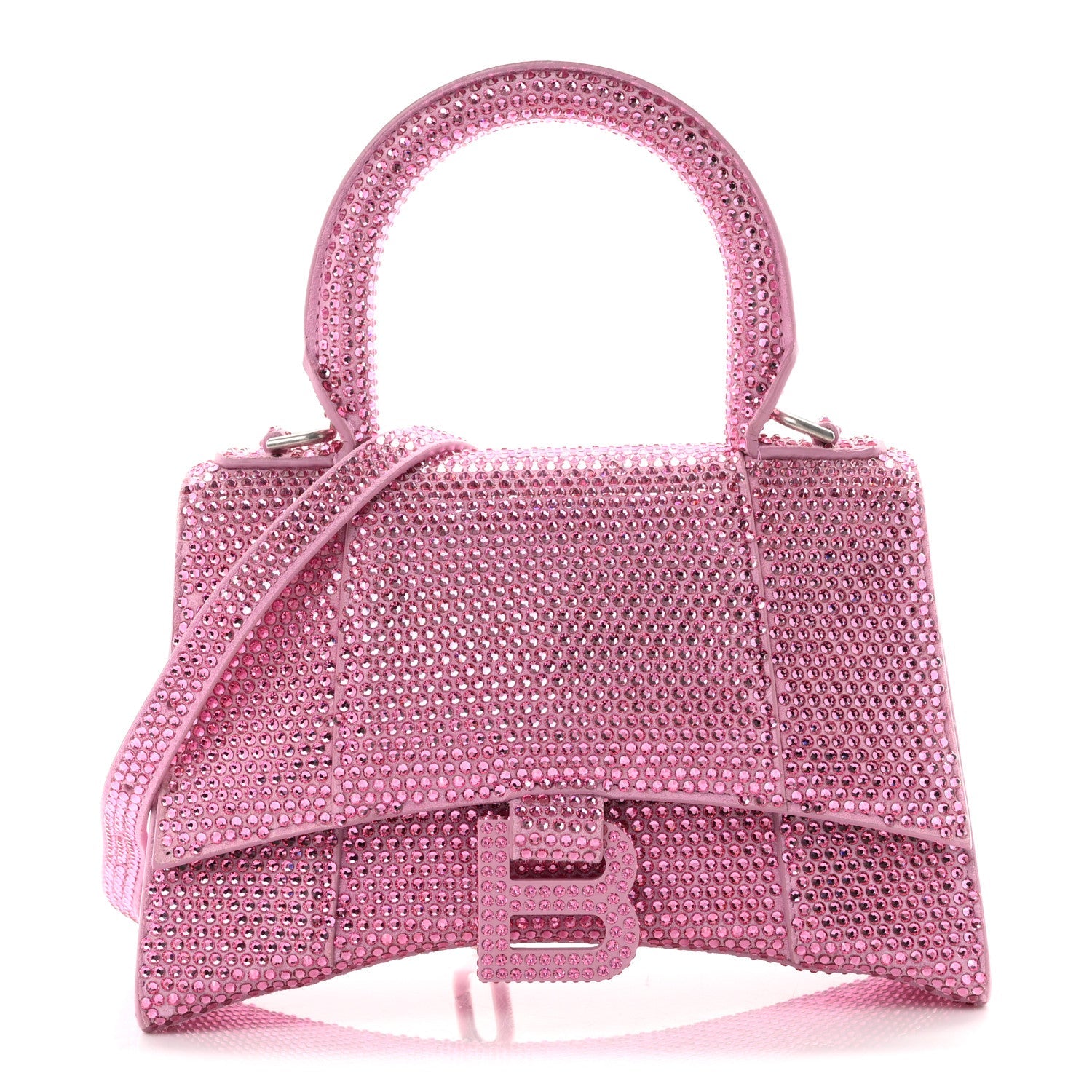 Balenciaga Strass Suede Hourglass Top Handle Bag XS Pink