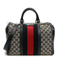 Gucci Monogram Selleria Calfskin Vintage Web Medium Boston Beige Blue