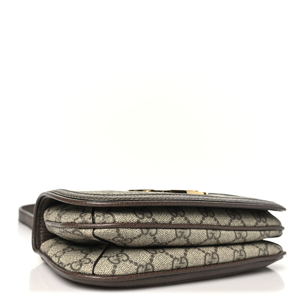 Gucci GG Supreme Monogram Textured Dollar Calfskin Mini Blondie Chain Shoulder Flap Bag Beige Ebony New Acero