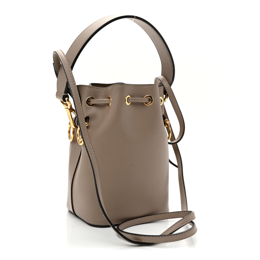 Fendi Vitello King F is Fendi Logo Embossed Mini Mon Tresor Bucket Bag Tortora