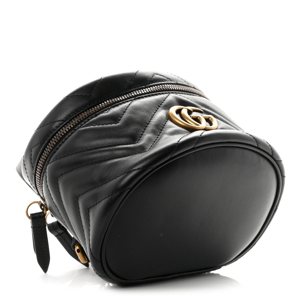 Gucci Calfskin Matelasse Mini GG Marmont Round Backpack Black