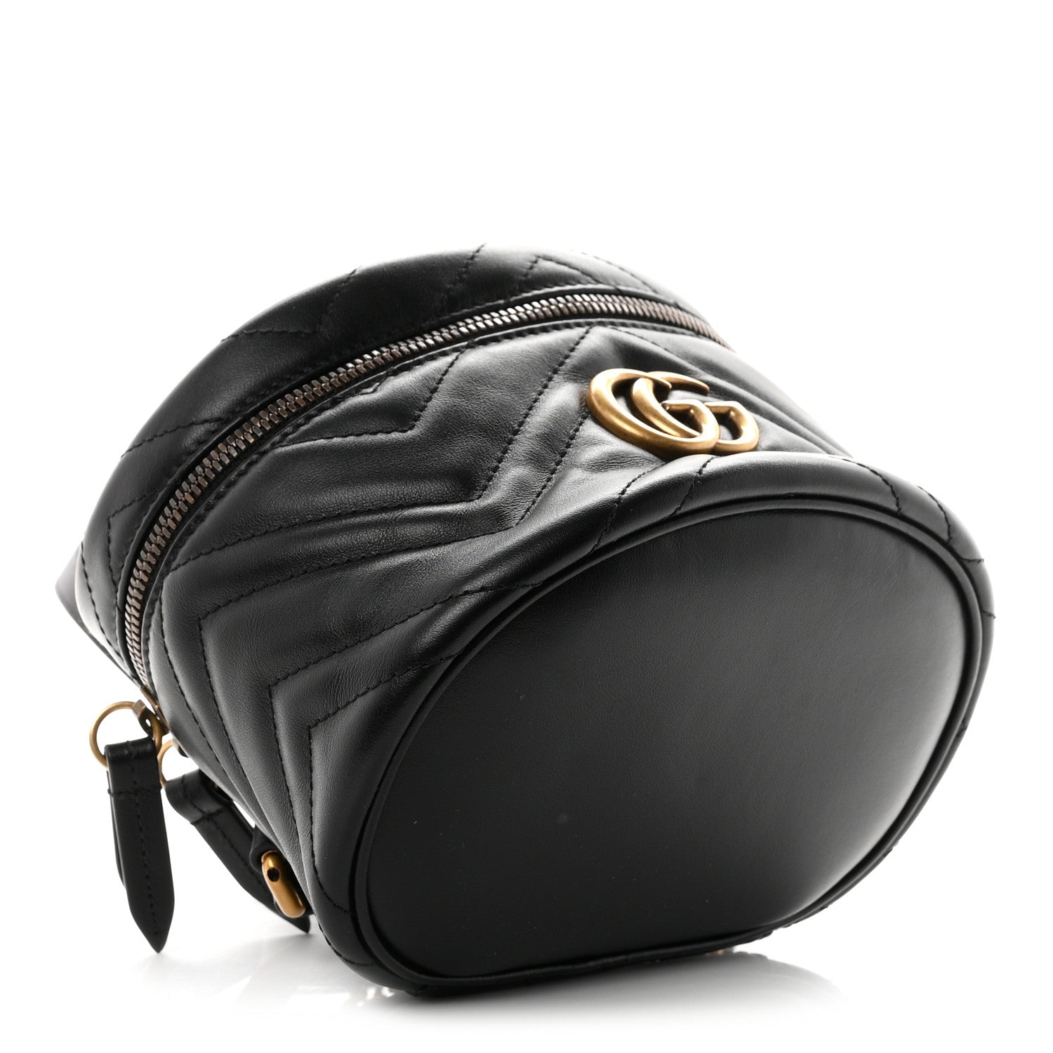 Gucci Calfskin Matelasse Mini GG Marmont Round Backpack Black