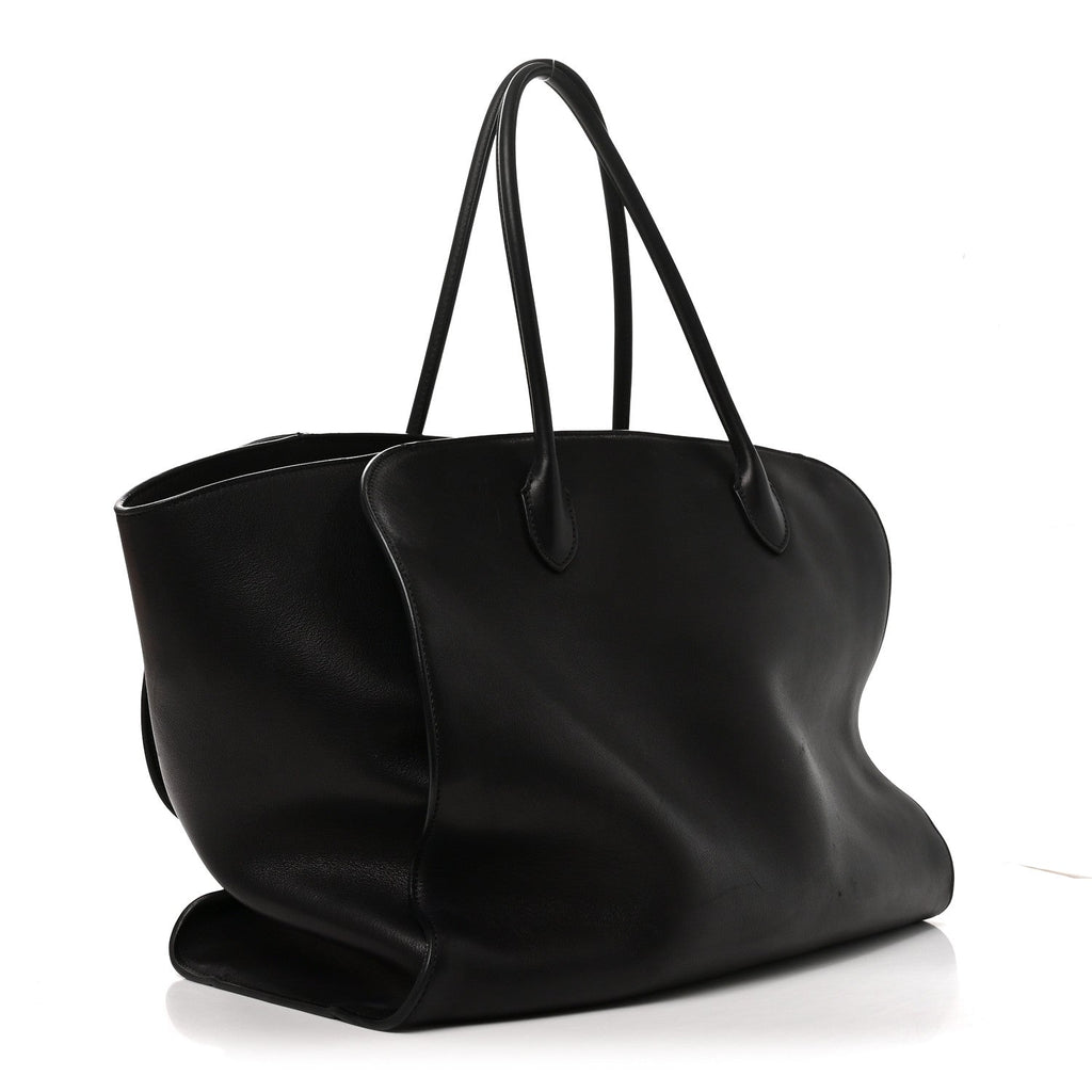 The Row Polished Saddle Calfskin Marlo 17 Tote Bag Black