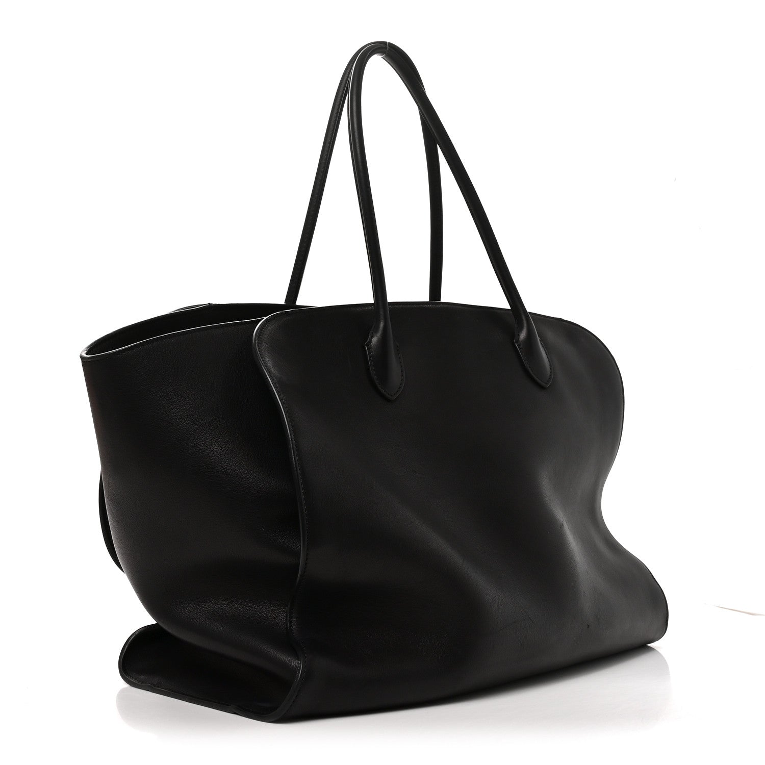 The Row Polished Saddle Calfskin Marlo 17 Tote Bag Black