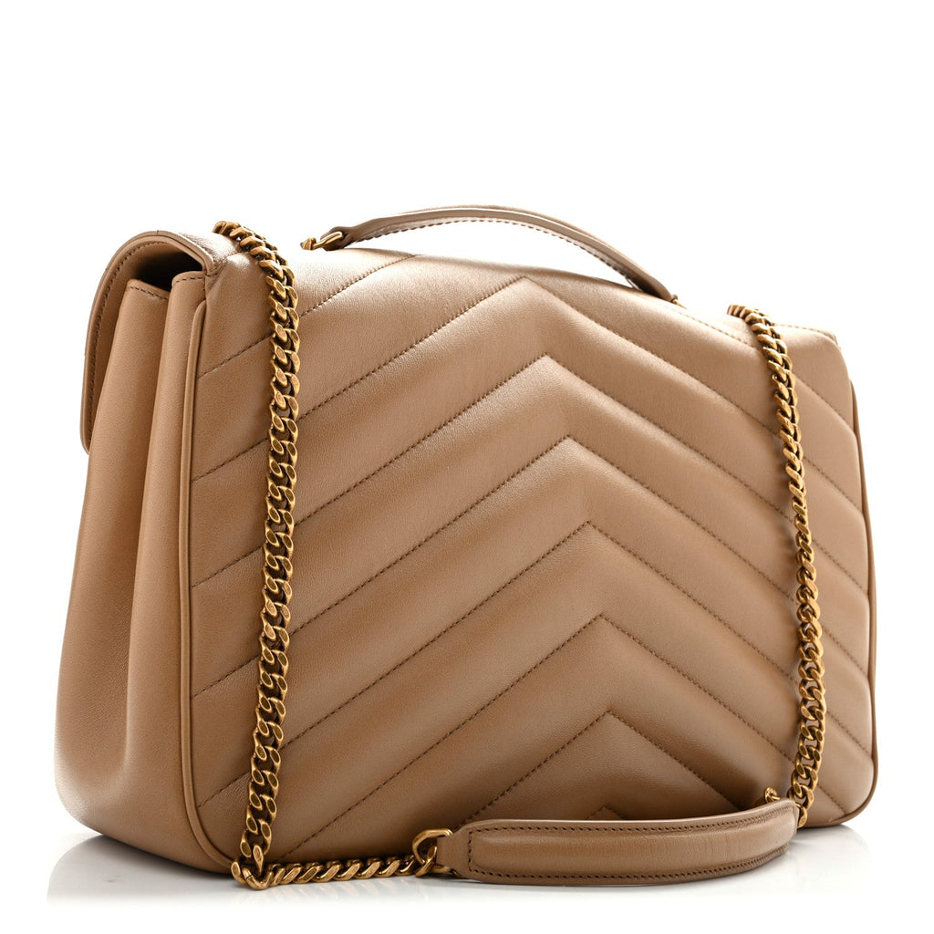 Saint Laurent Lambskin Chevron Quilted Large LouLou Natural Tan