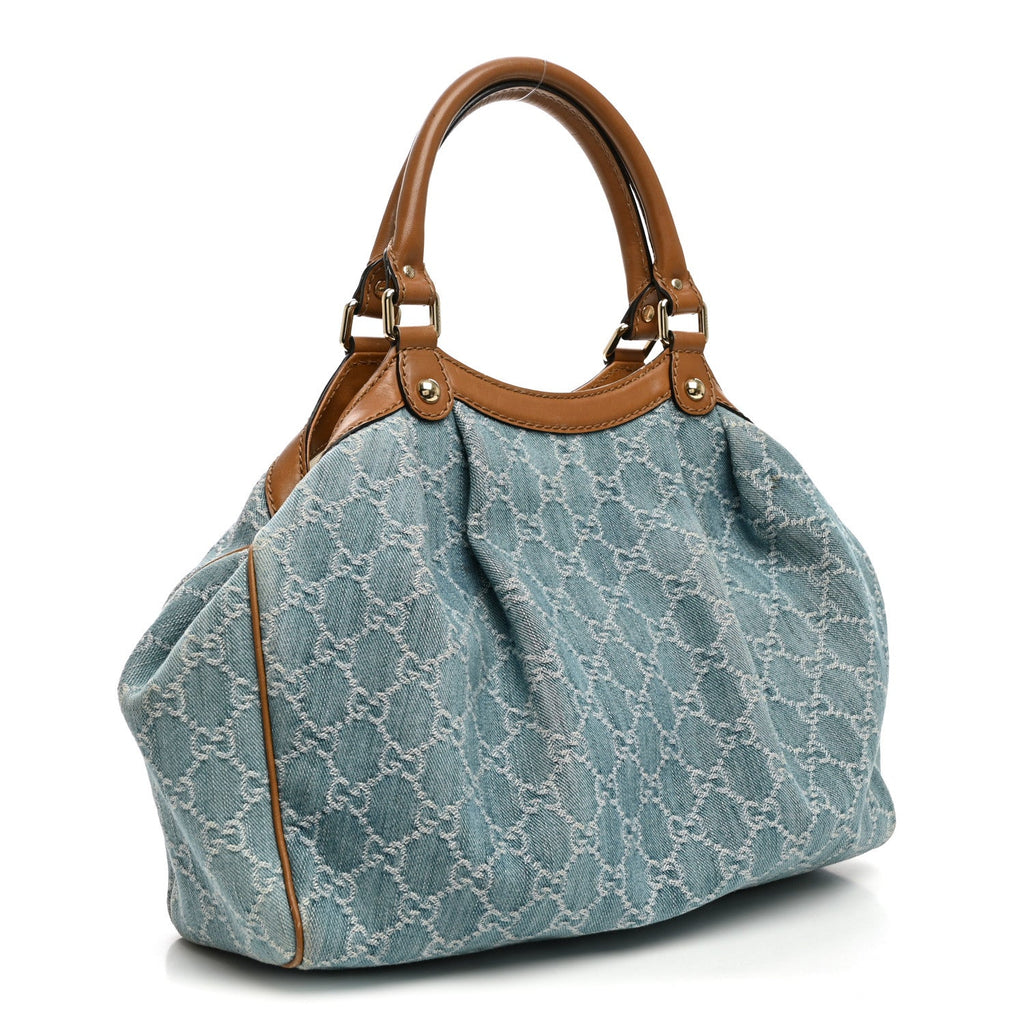 Gucci Denim Monogram Medium Sukey Tote Blue