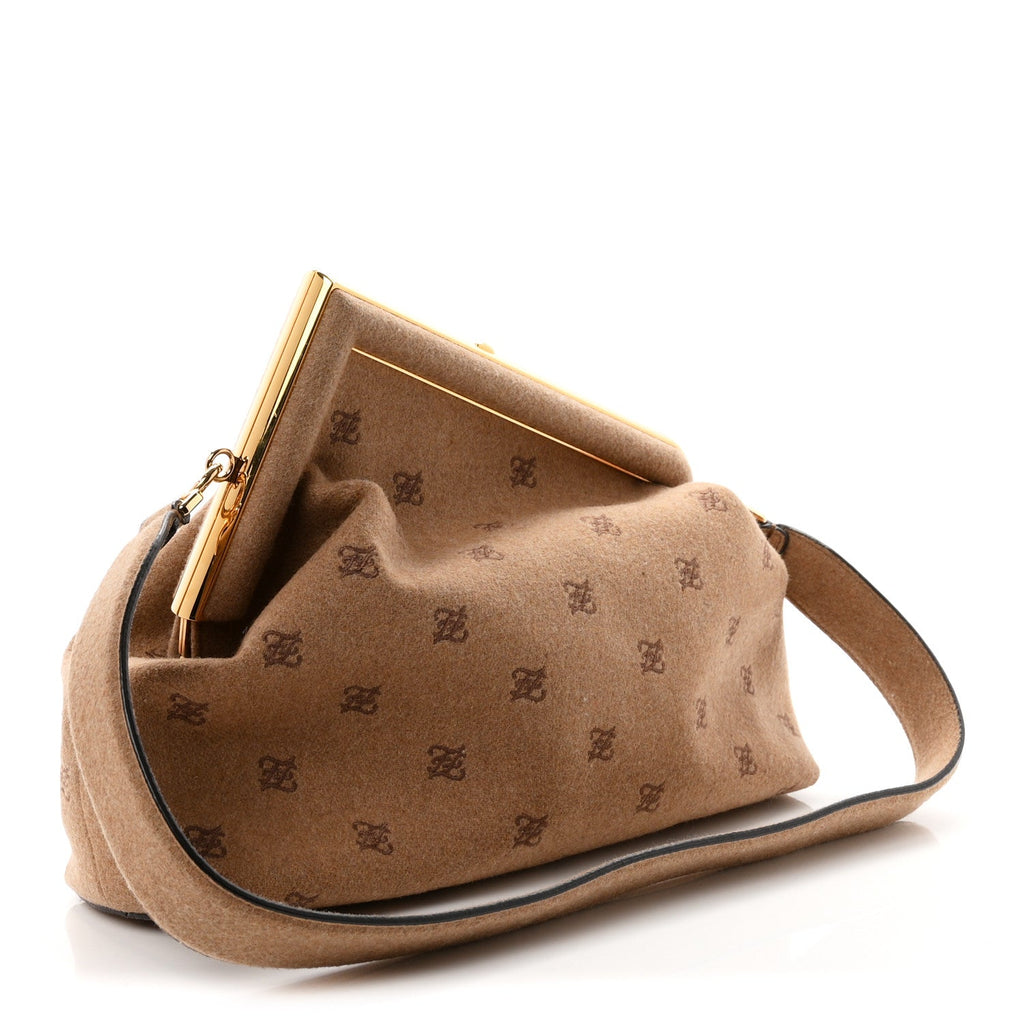 Fendi Flannel Karligraphy Embroidered Medium Fendi First Camel