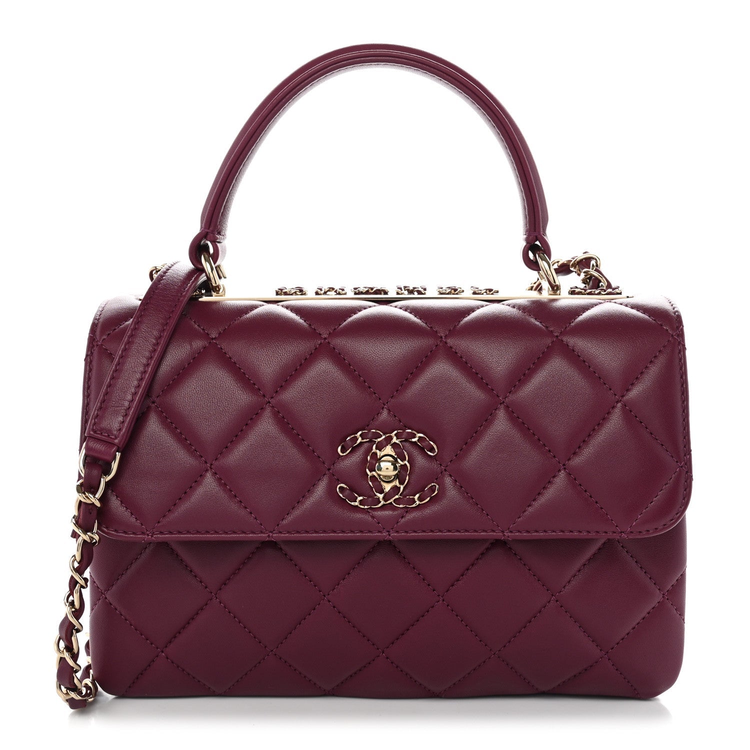 Chanel Lambskin Quilted Small Trendy Chain CC Dual Handle Flap Bag Purple