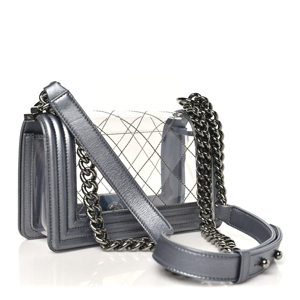 Chanel Metallic Lambskin PVC Quilted Small Boy Flap Silver