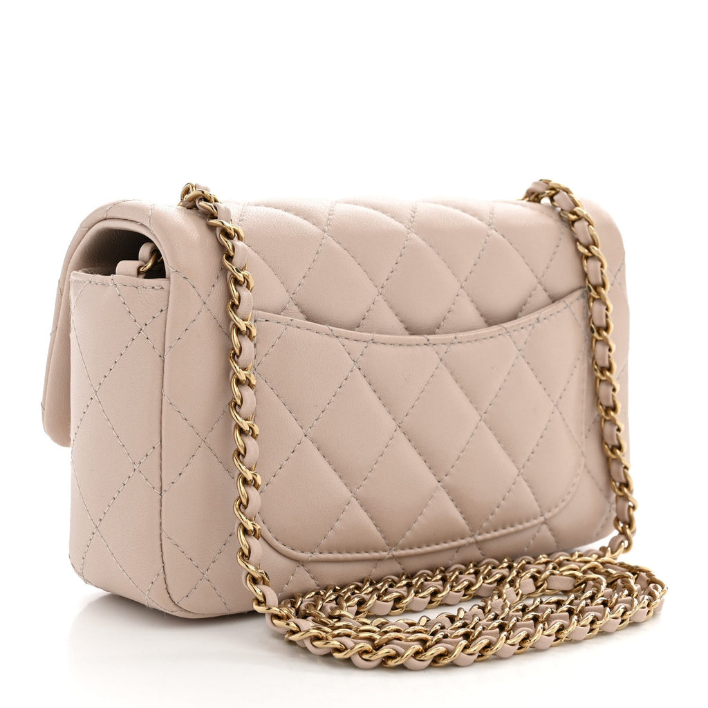Chanel Lambskin Quilted Mini Rectangular Flap Pink