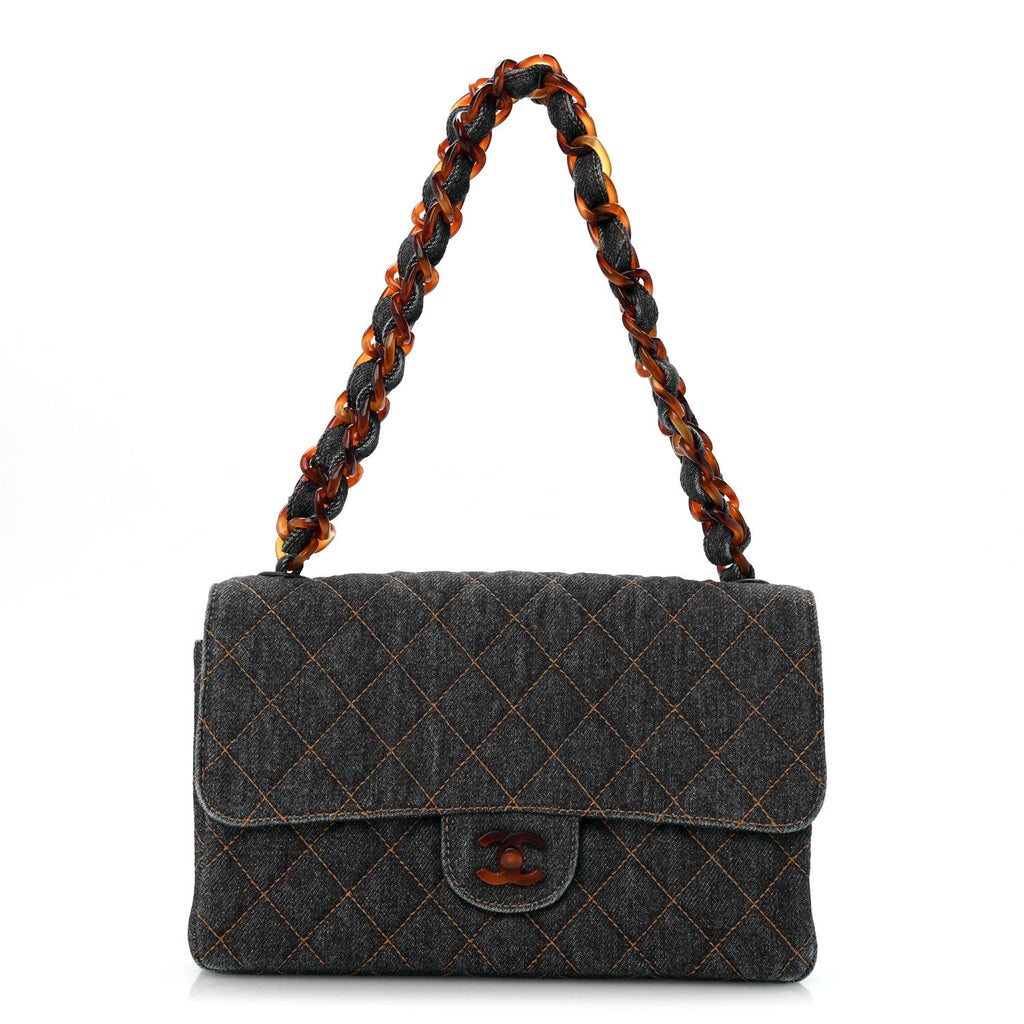 Chanel Denim Quilted Tortoise Single Flap Blue