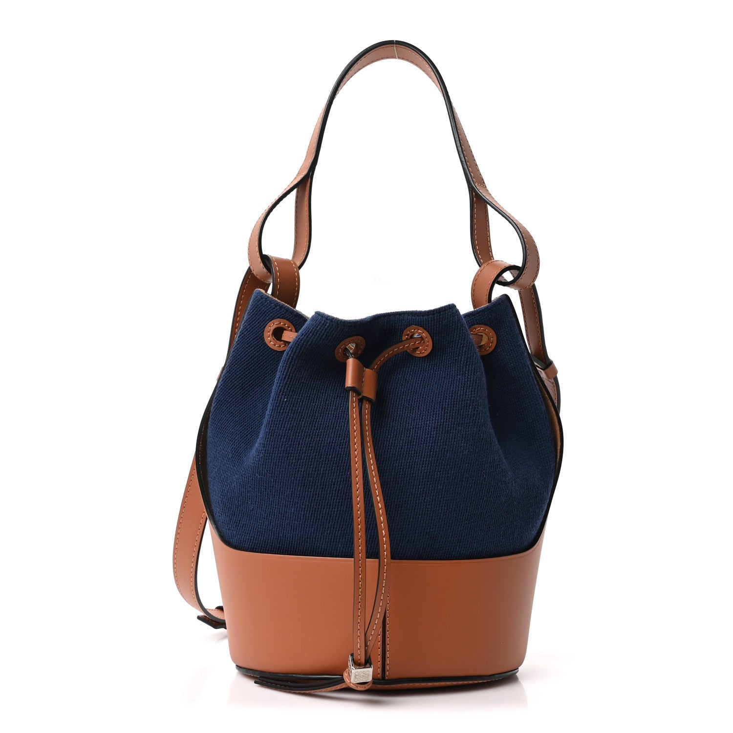 Loewe Canvas Calfskin Balloon Bucket Bag Navy Tan