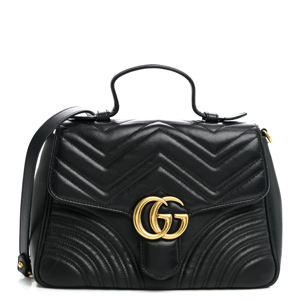 Gucci Calfskin Matelasse Small GG Marmont Top Handle Black