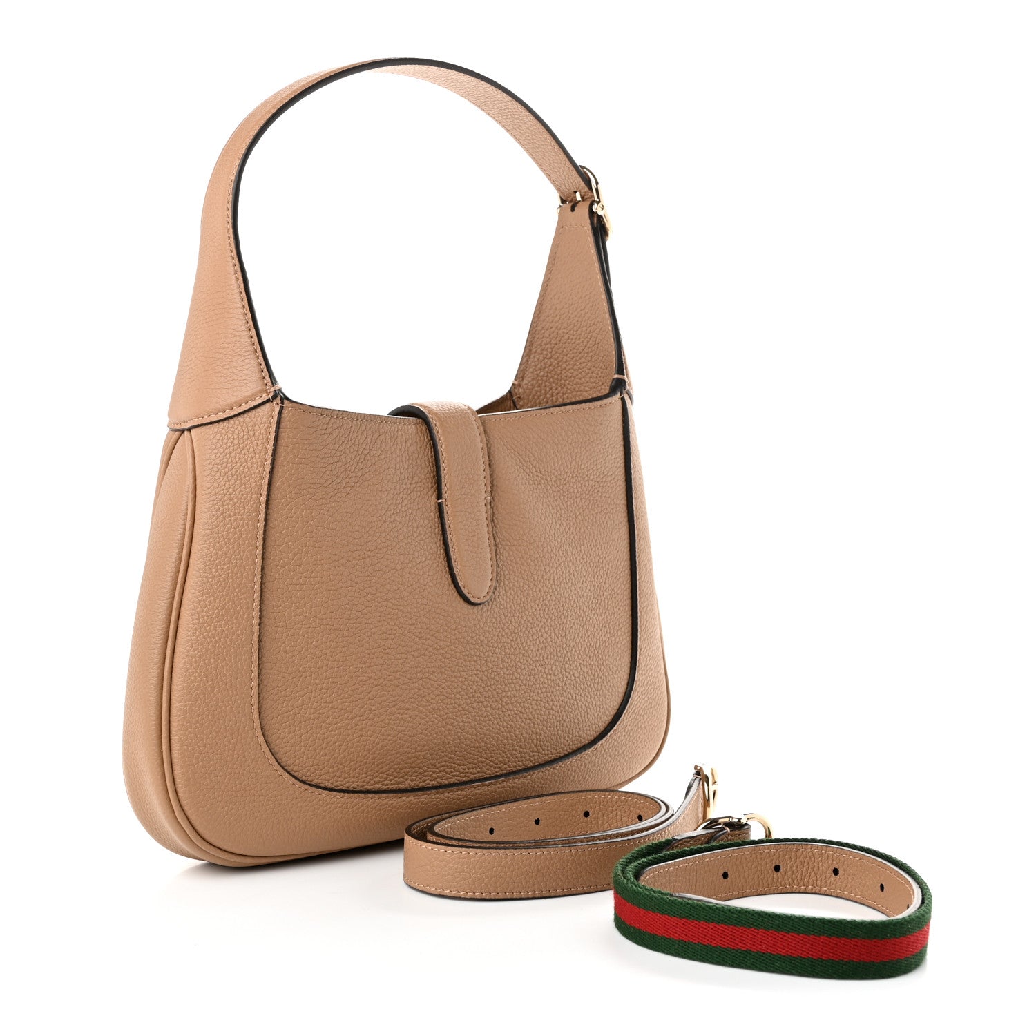 Gucci Grained Calfskin Web Medium Jackie 1961 Hobo Taupe