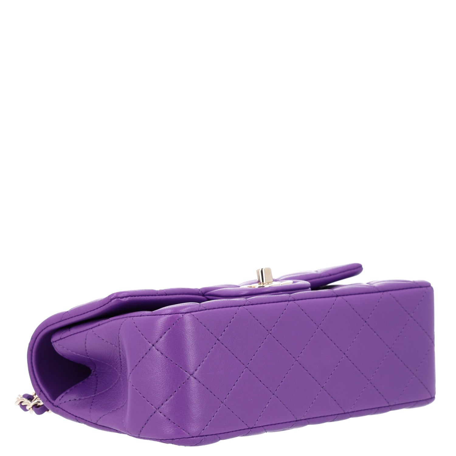 Chanel Lambskin Quilted Mini Top Handle Rectangular Flap Dark Purple