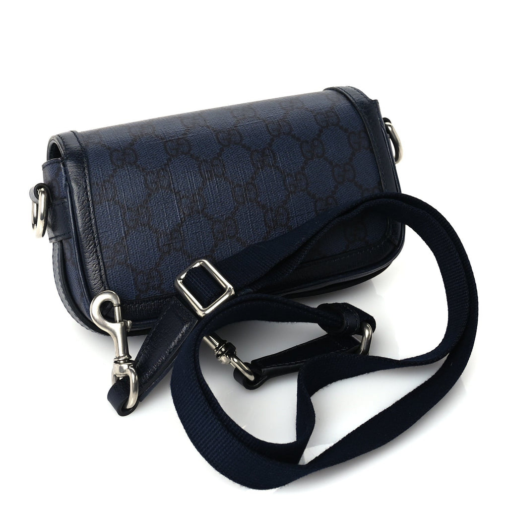 Gucci GG Supreme Monogram Web Mini Ophidia Flap Shoulder Bag Navy