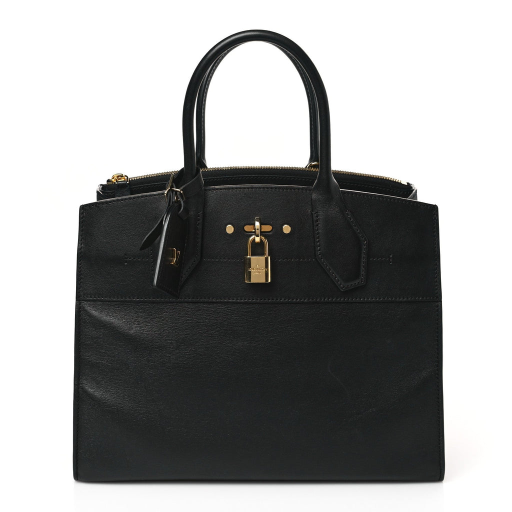 3/4 front view - Louis Vuitton Calfskin City Steamer MM Black