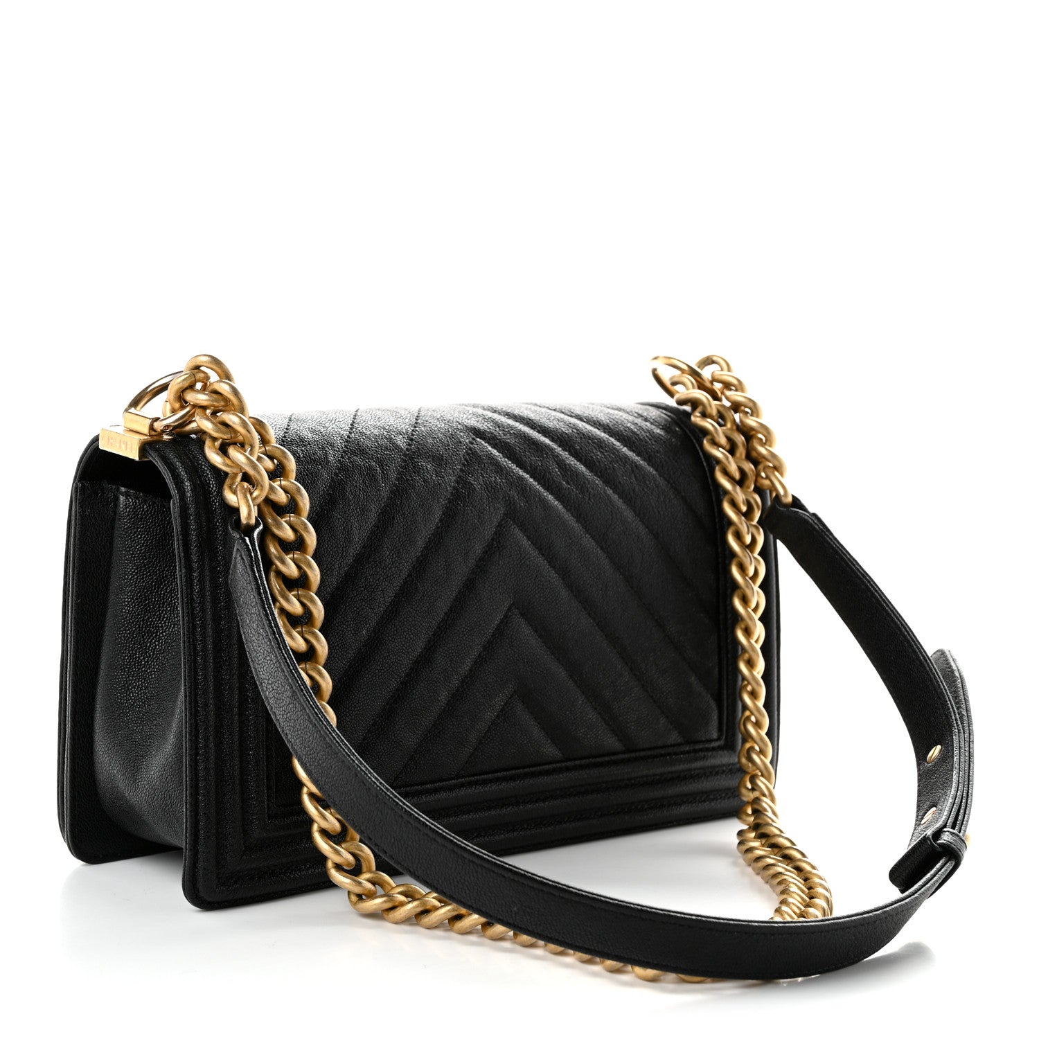 Chanel Caviar Chevron Quilted Medium Boy Flap Black