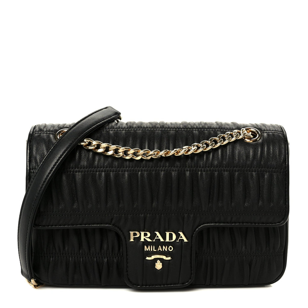 Prada Nappa Gaufre Medium Chain Flap Shoulder Bag Black