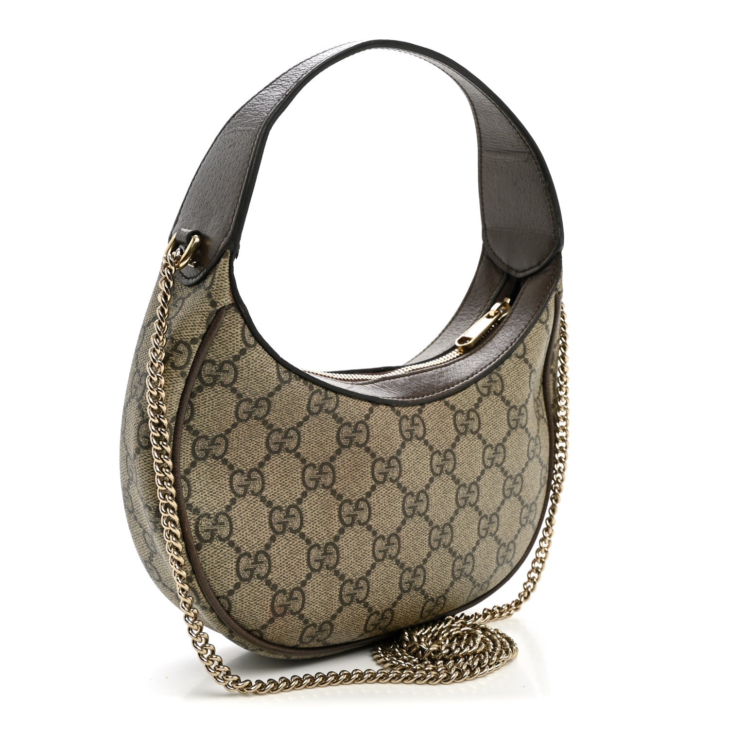 Gucci GG Supreme Monogram Textured Dollar Calfskin Web Small Ophidia Shoulder Bag Beige Ebony New Acero