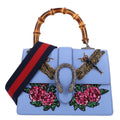 Gucci Calfskin Bamboo Web Embroidered Medium Dionysus Top Handle Bag Light Blue front view
