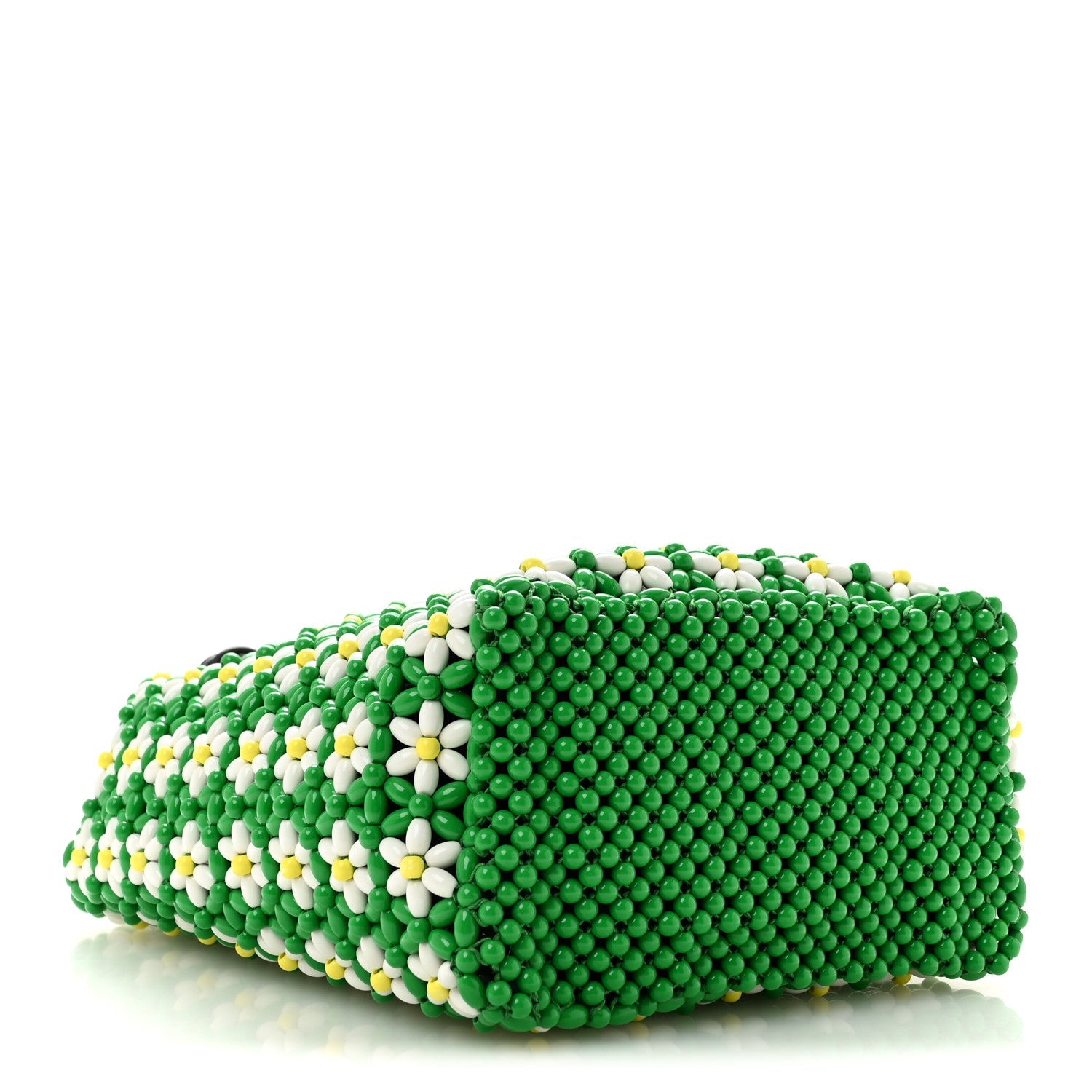 Loewe Beaded Mini Flower Drawstring Shoulder Bag Green White