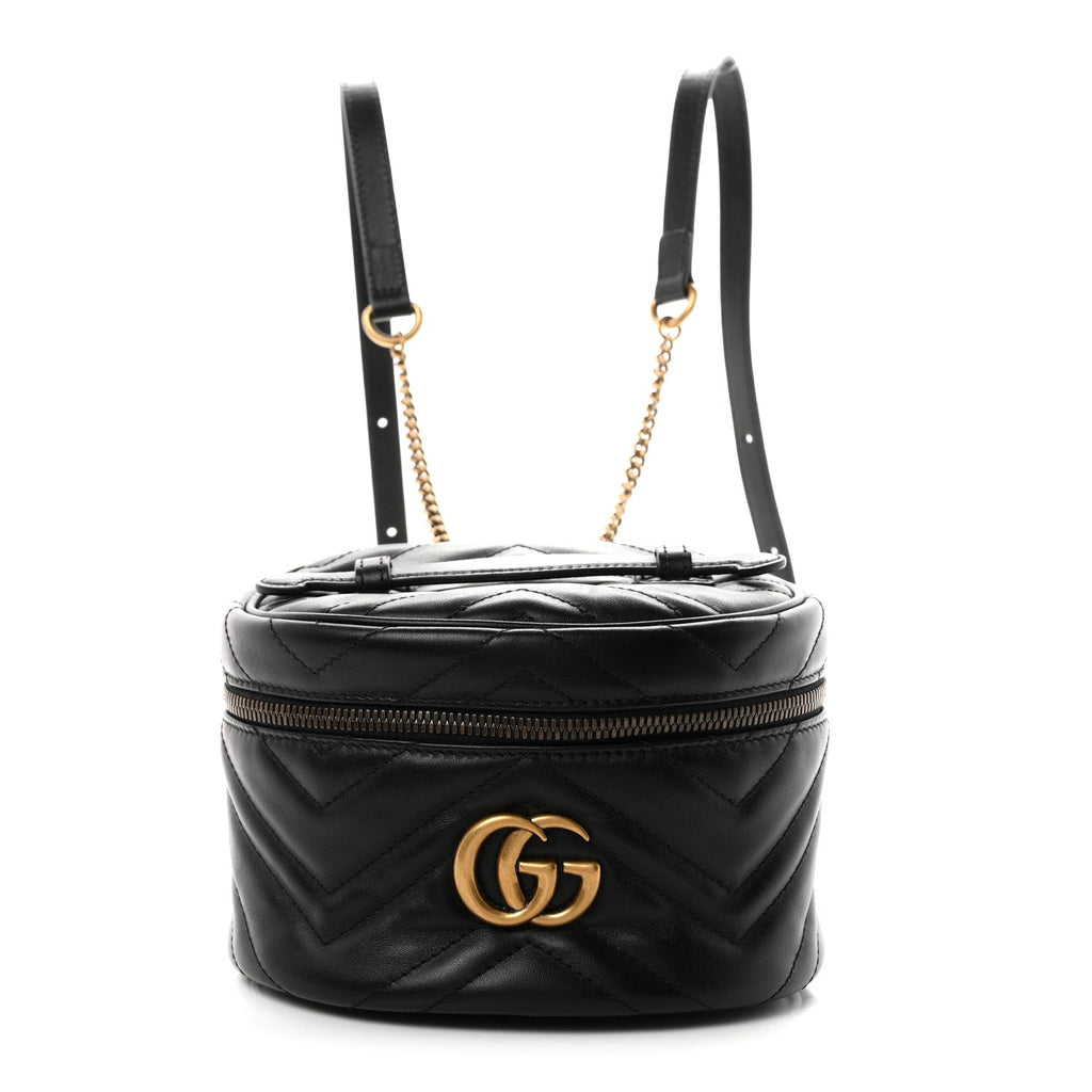 Gucci Calfskin Matelasse Mini GG Marmont Round Backpack Black