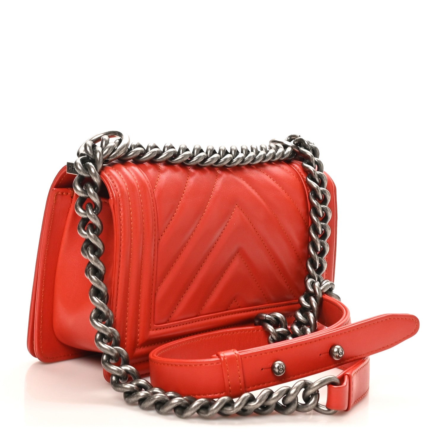 Chanel Lambskin Chevron Quilted Small Boy Flap Orange