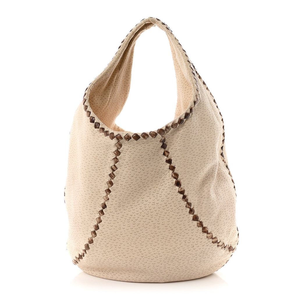 Bottega Veneta Cervo Deerskin Perforated Pekary Hobo Cream