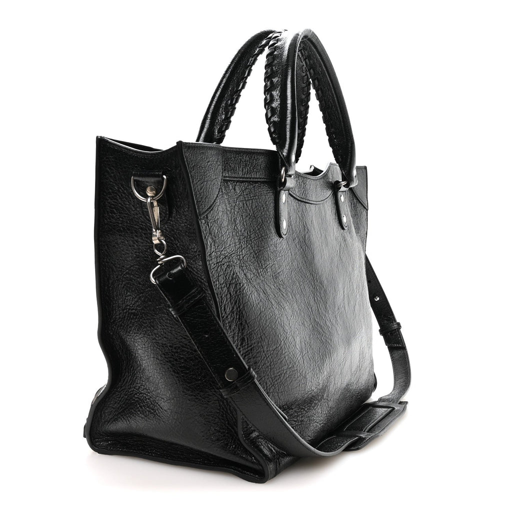 Balenciaga Agneau Arena Neo Classic Silver Hardware Large Upside Down Tote Black