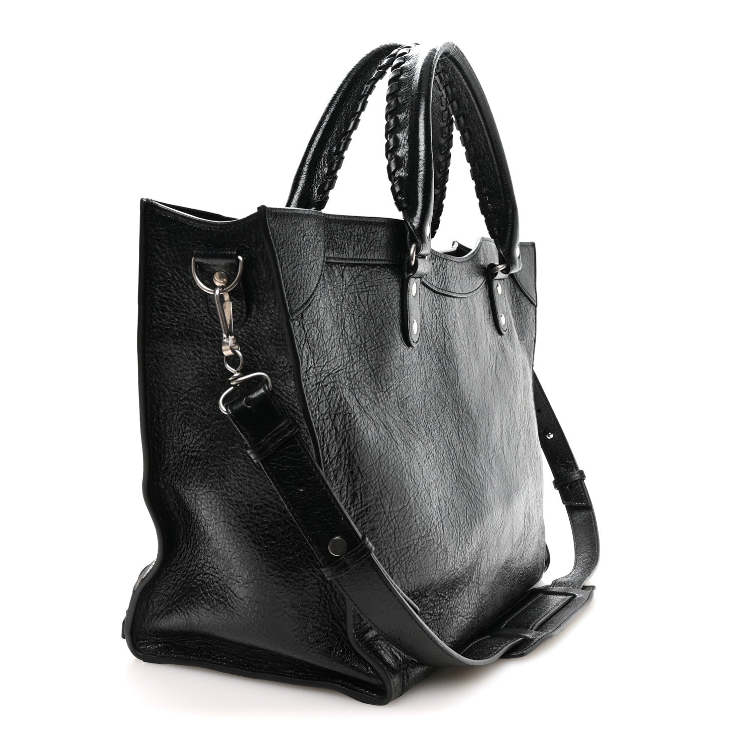 Balenciaga Agneau Arena Neo Classic Silver Hardware Large Upside Down Tote Black