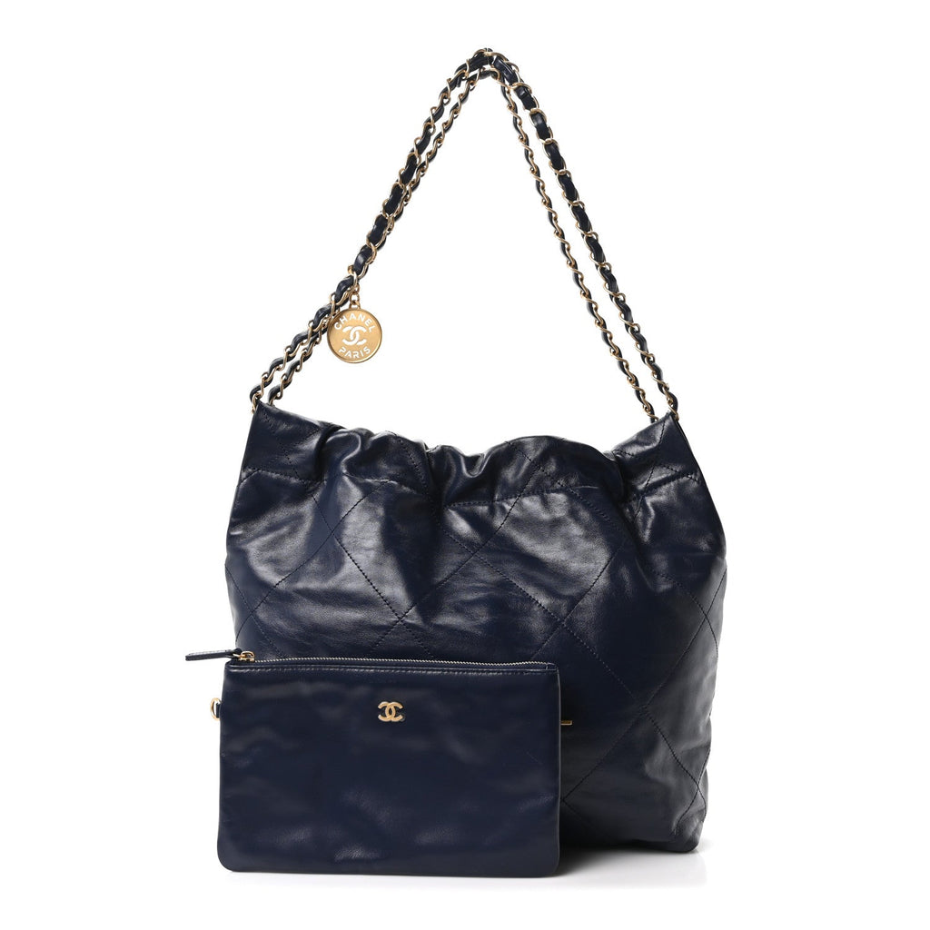 Chanel Shiny Calfskin Quilted Small Chanel 22 Navy