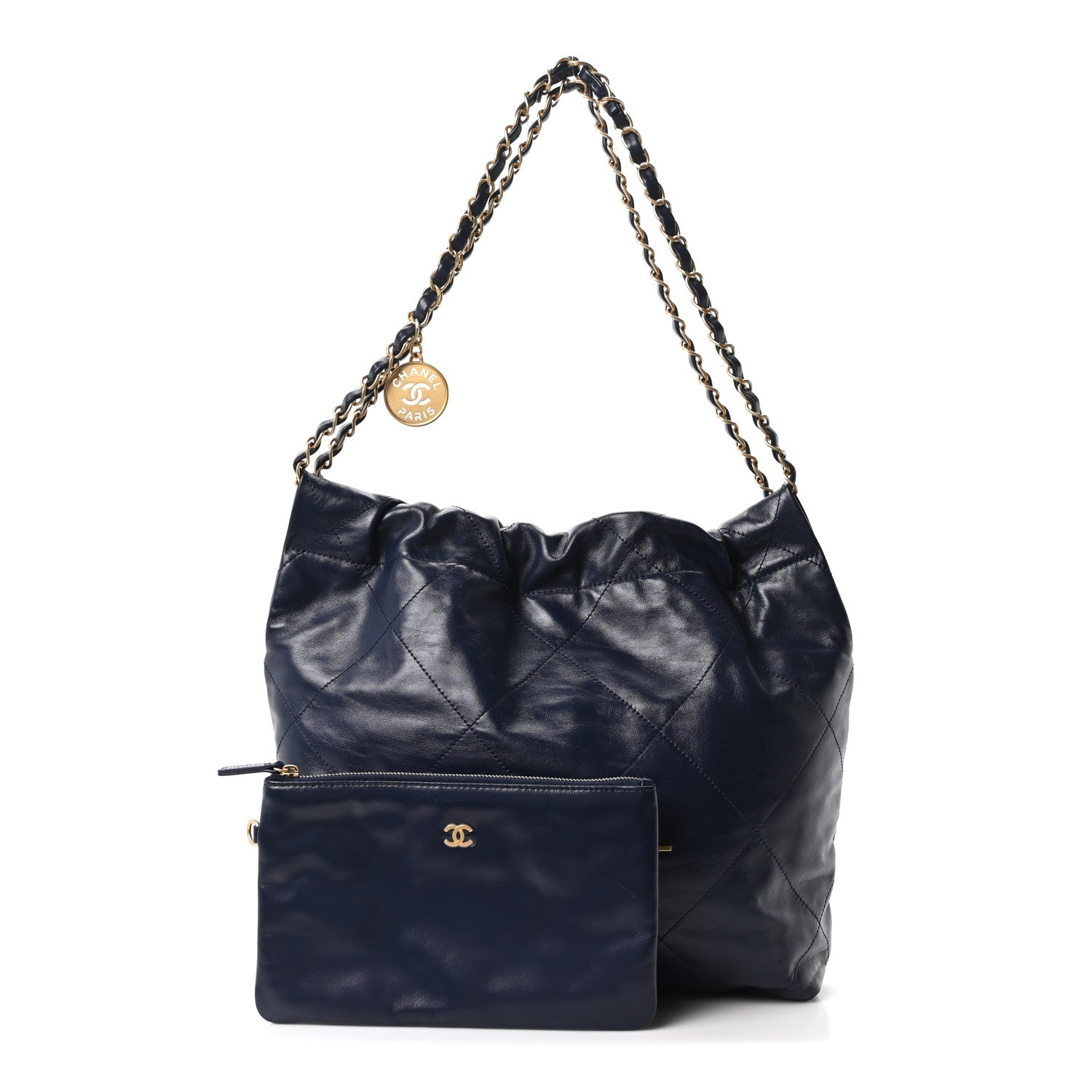 Chanel Shiny Calfskin Quilted Small Chanel 22 Navy