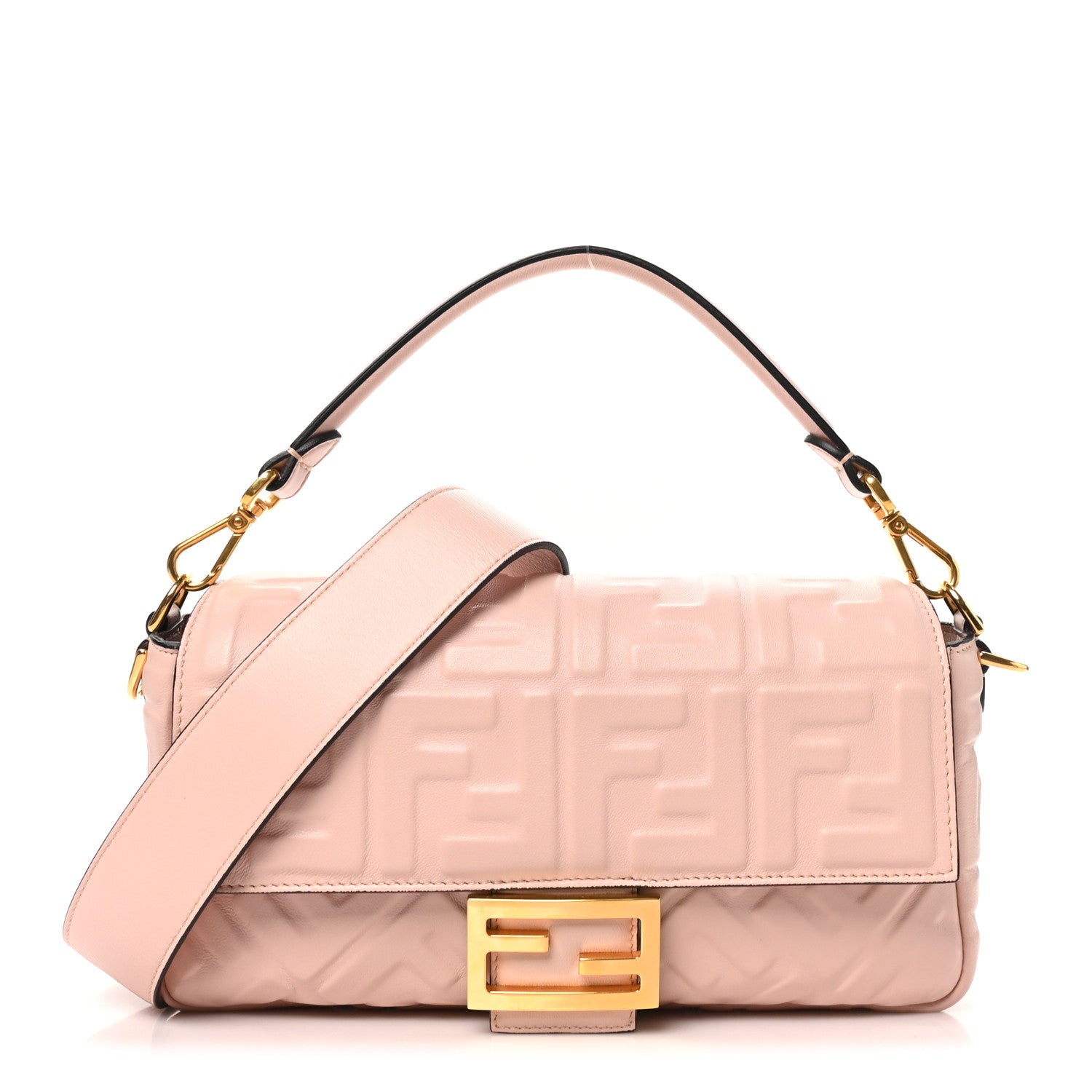 Fendi Nappa FF 1974 Embossed Baguette Baby Pink