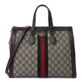 Gucci GG Supreme Monogram Web Medium Ophidia Tote Bag Brown Beige