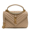 Saint Laurent Sheepskin Matelasse Chevron Monogram Medium College Bag Dark Beige