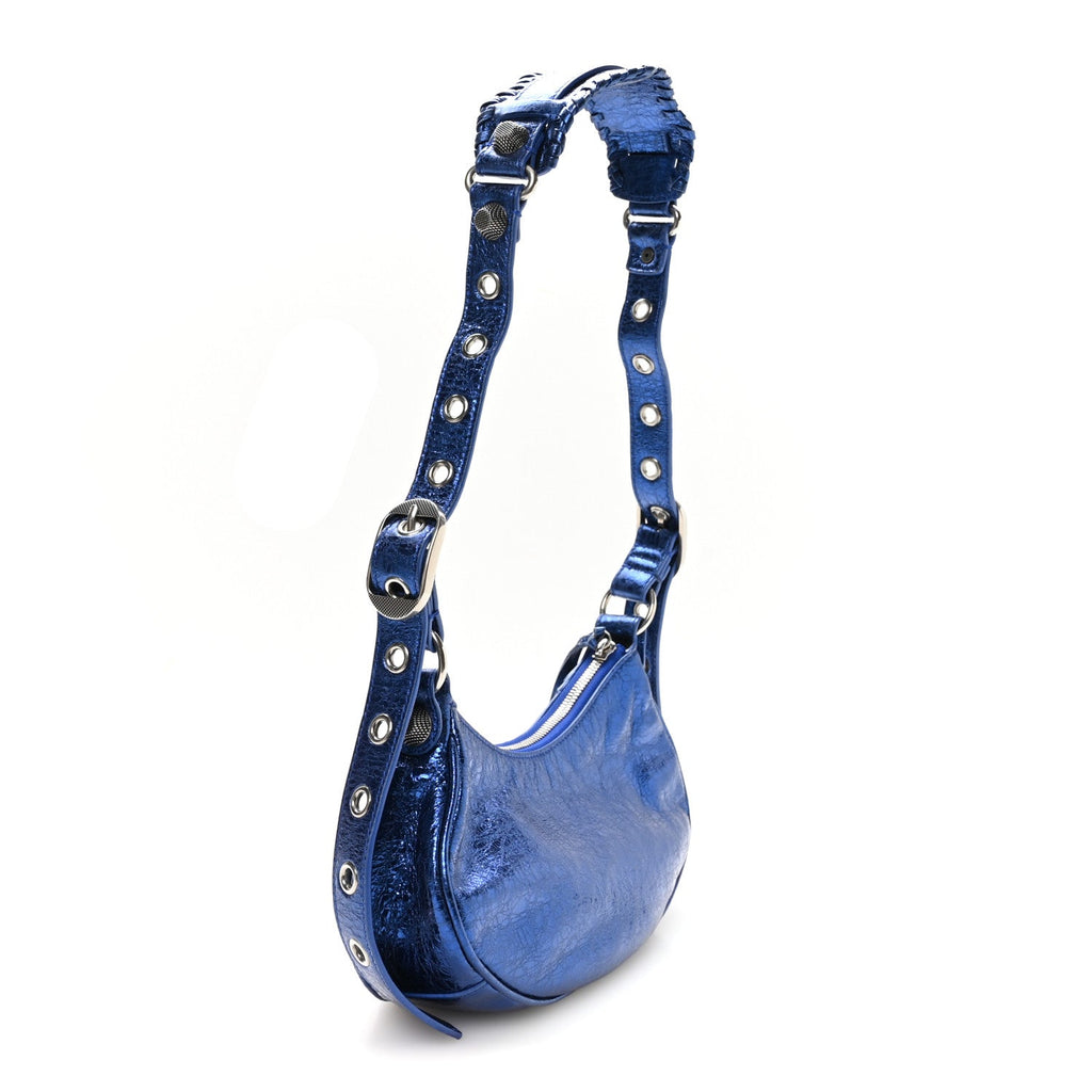 Balenciaga Metallic Arena Agneau Le Cagole Shoulder Bag XS Blue