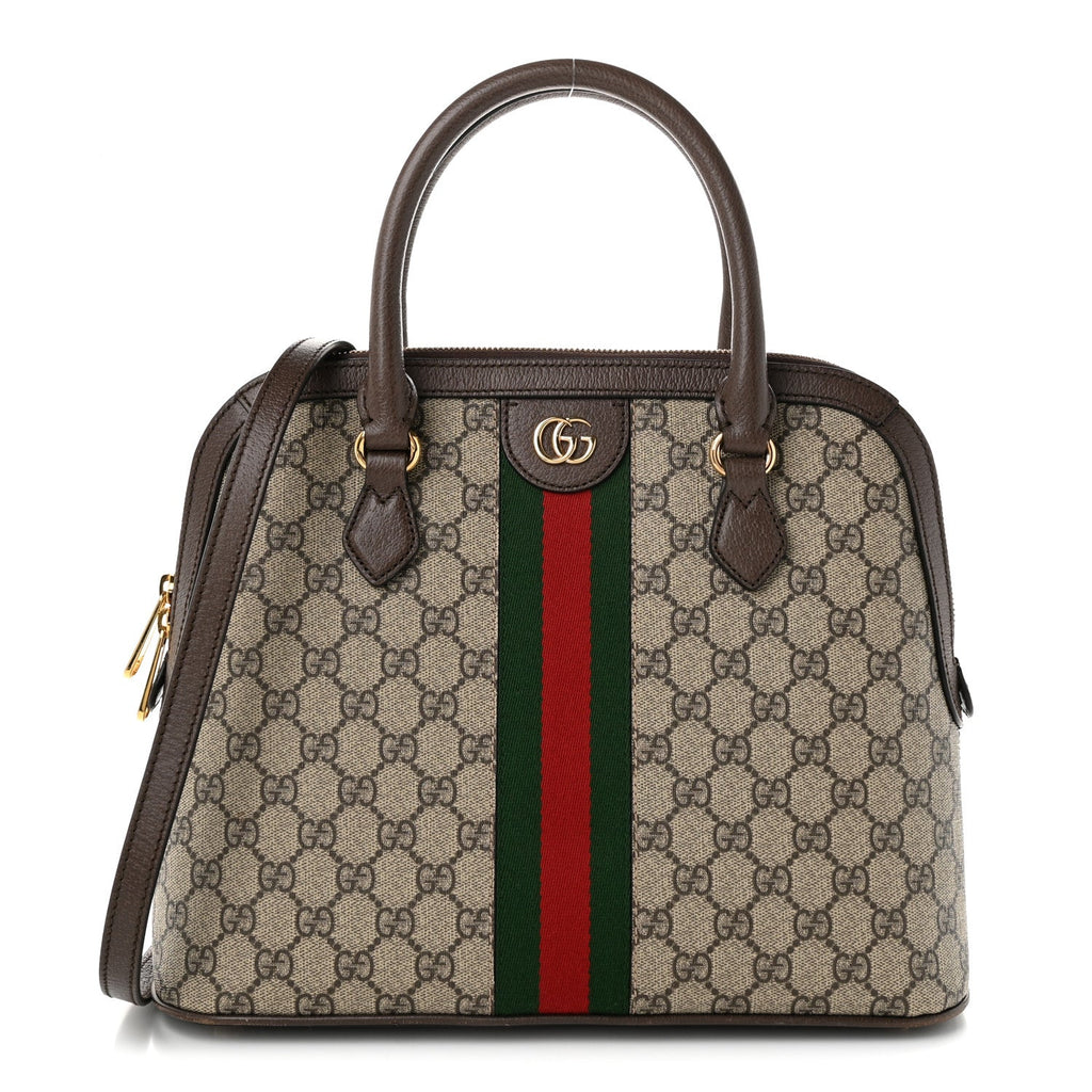 Gucci GG Supreme Monogram Web Medium Top Handle Ophidia Dome Shoulder Bag Brown