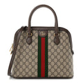 Gucci GG Supreme Monogram Web Medium Top Handle Ophidia Dome Shoulder Bag Brown