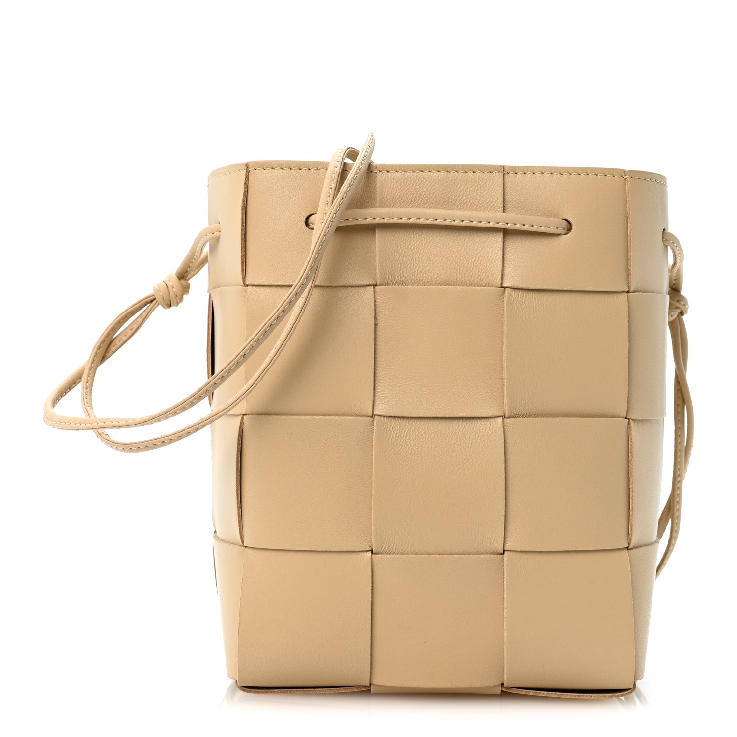 Bottega Veneta Lambskin Maxi Intrecciato Small Cassette Crossbody Bucket Bag Porridge