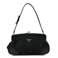 Prada Tessuto Nylon Saffiano Kisslock Shoulder Bag Black