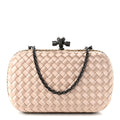 Bottega Veneta Satin Ayers Intrecciato Chain Knot Clutch Nude