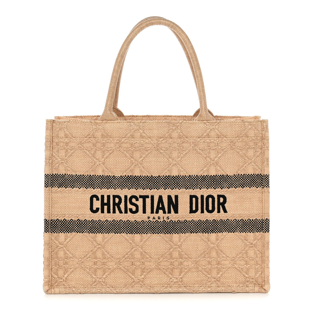 Dior Raffia Cannage Medium Book Tote Natural
